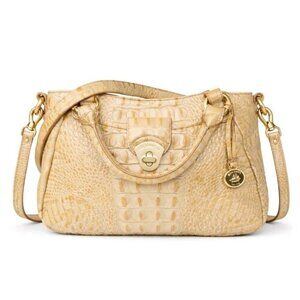 Brahmin Melbourne Colette Satchel Beige Croc Embossed Leather Crossbody